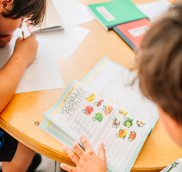 Montessori student working on vocabulary